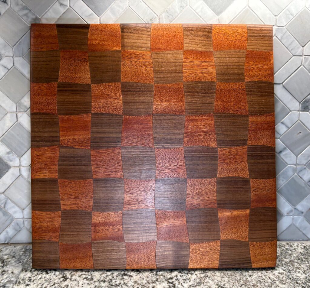 Drunken Checkerboard Cutting & Game Board — Mahogany and Walnut