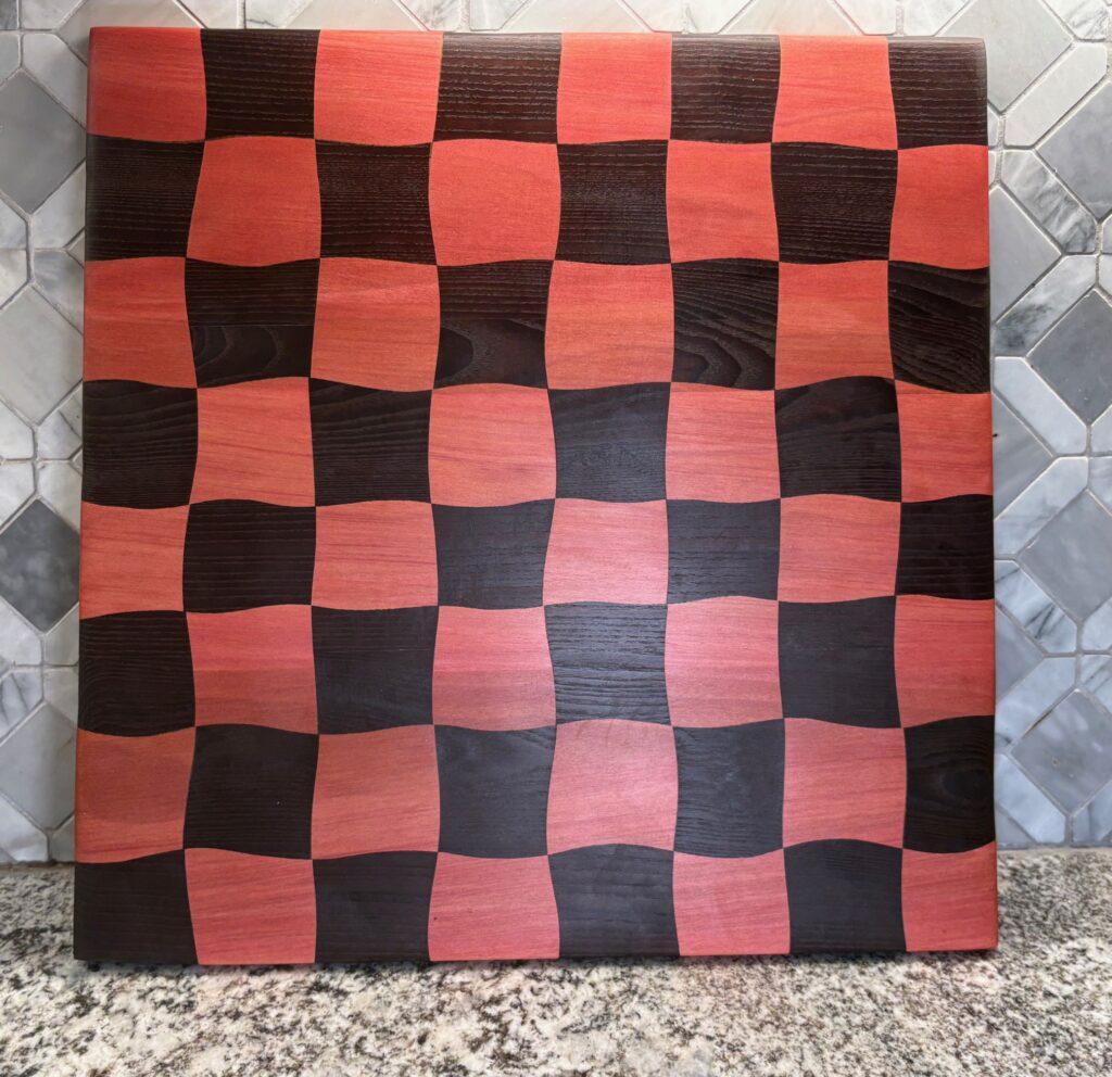 Drunken Checkerboard Cutting & Game Board — Pink Heart and Roasted Ash